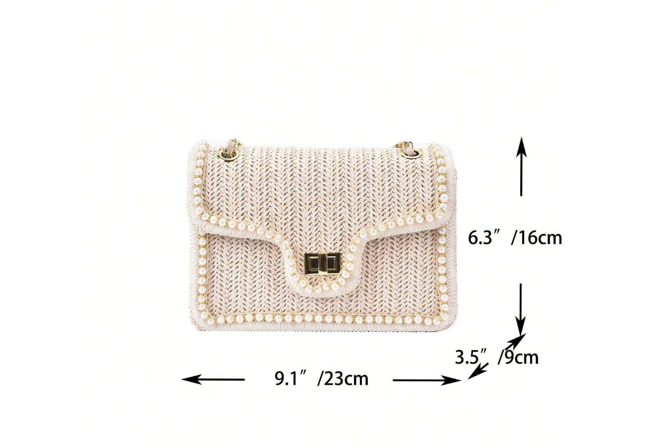 woven straw bags with pearl summer beach