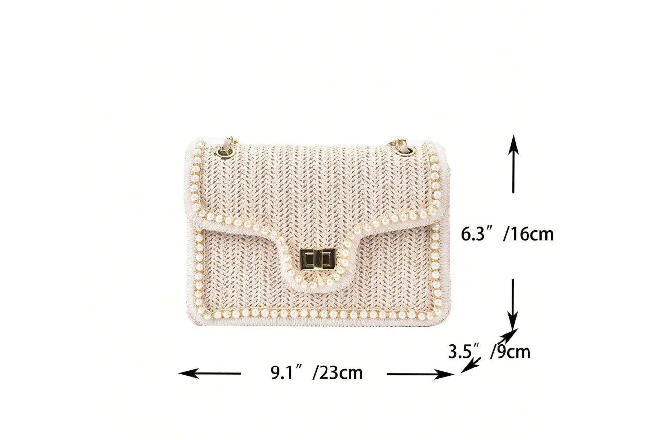 woven straw bags with pearl summer beach