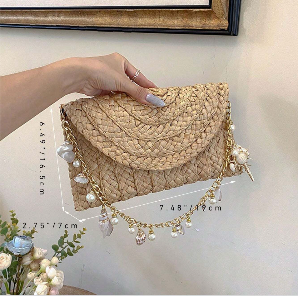 women straw envelope beach party bag