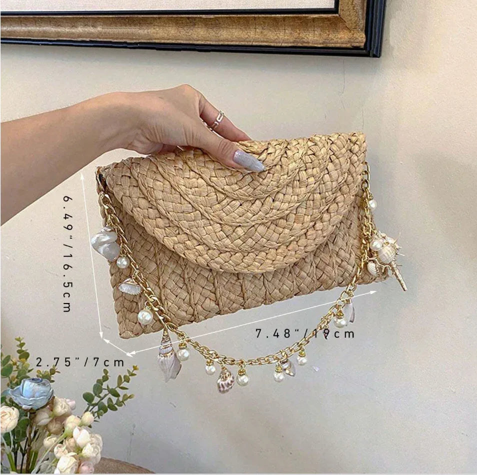 women straw envelope beach party bag