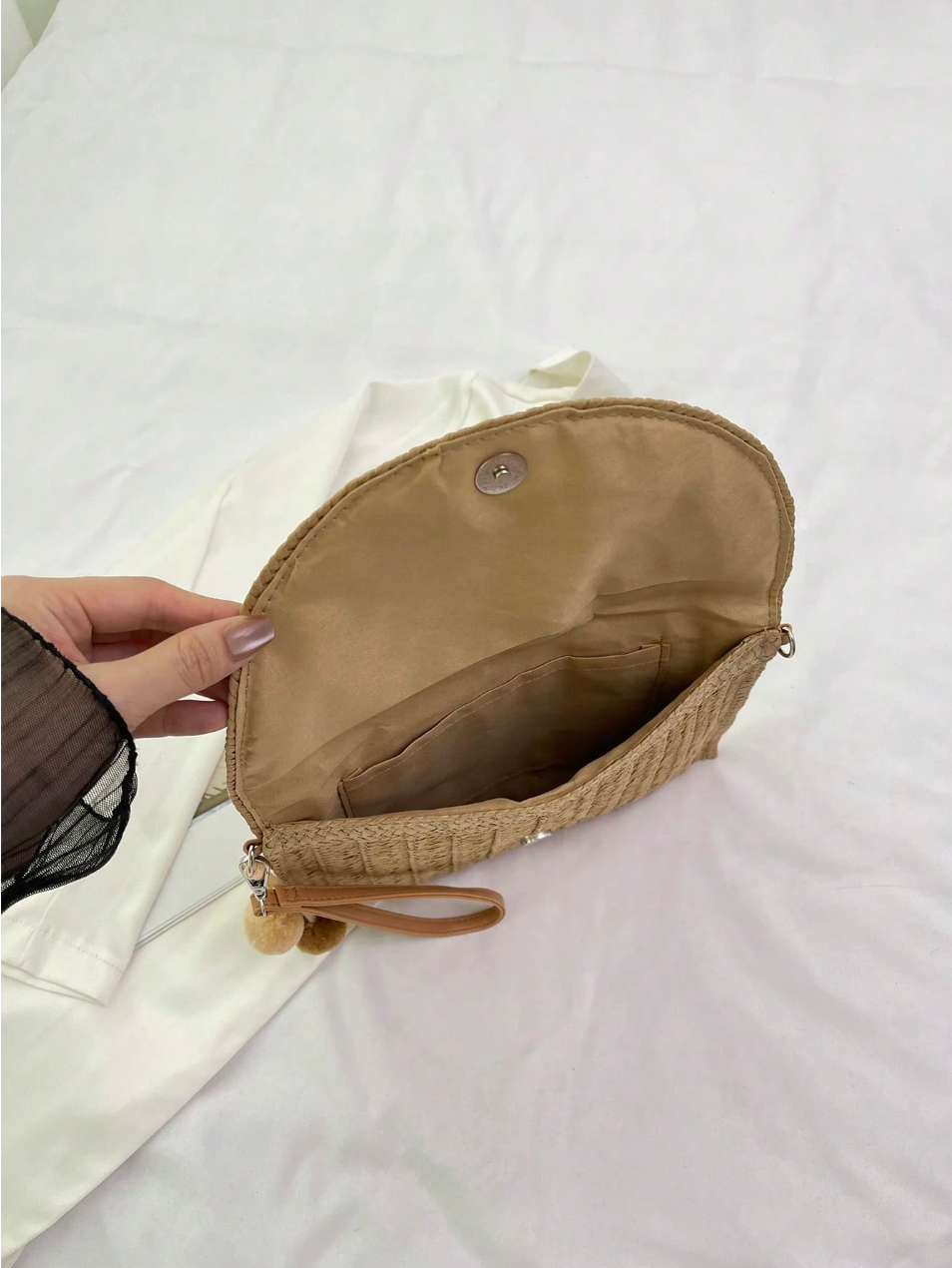 Woven straw bag with long strap crossbody