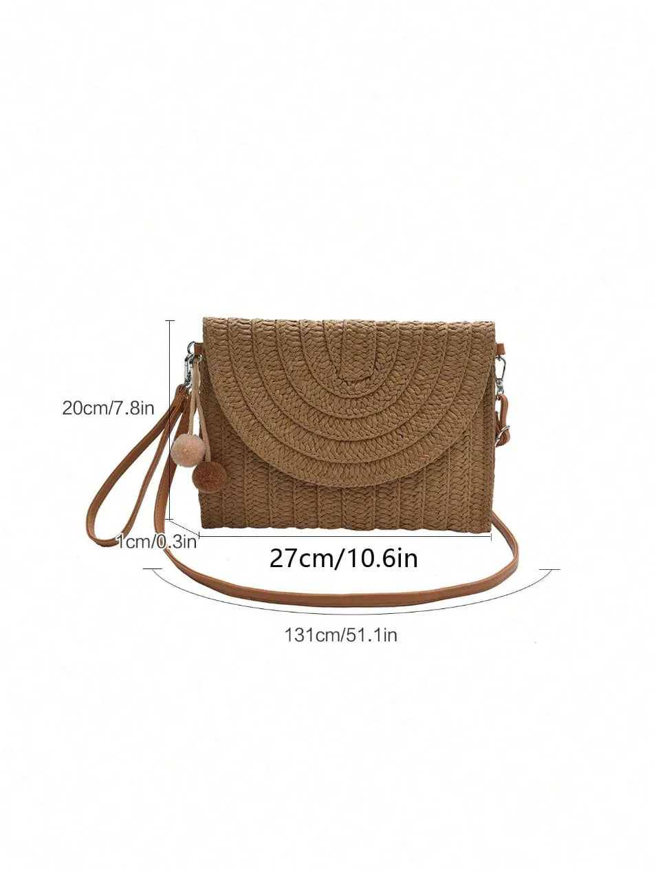 Woven straw bag with long strap crossbody