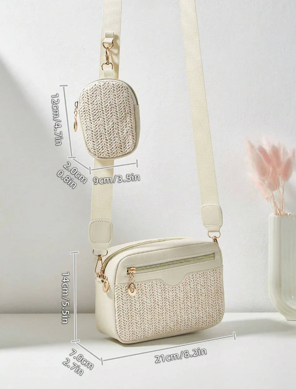 Woven Straw Shoulder Crossbody Bag Set