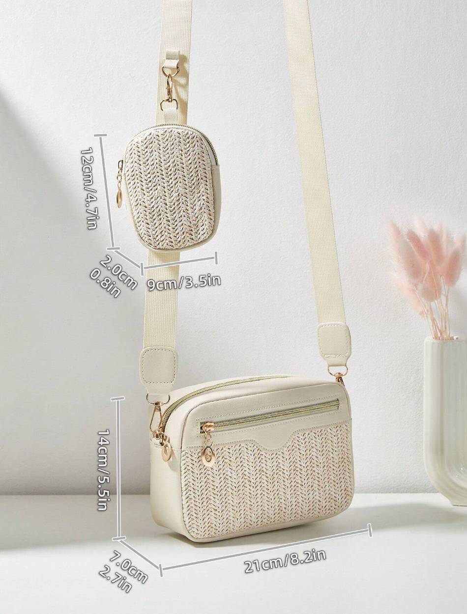 Woven Straw Shoulder Crossbody Bag Set