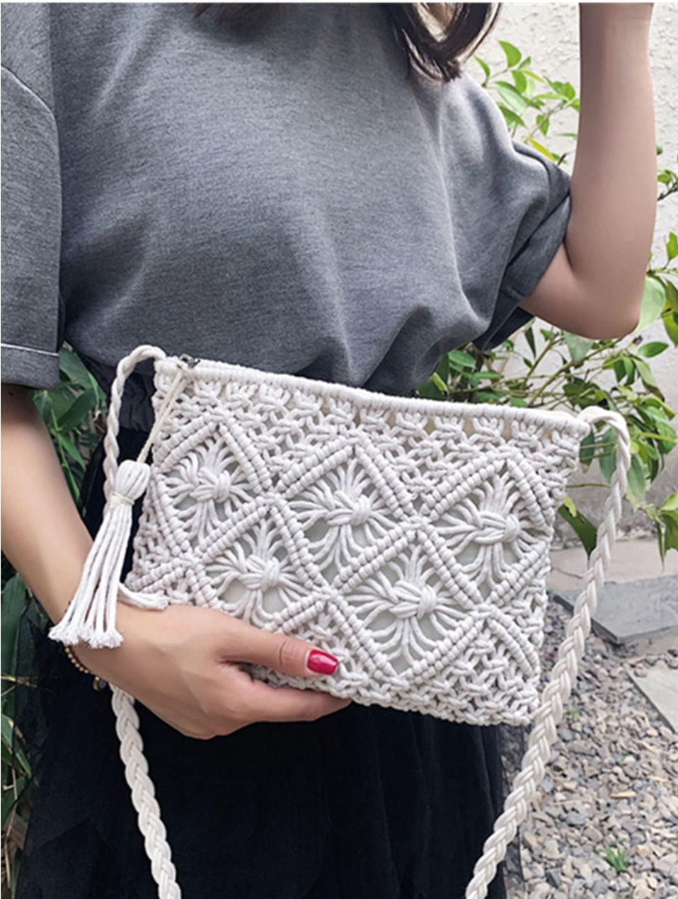 Women Crochet Bags Hallow Out Square Purse