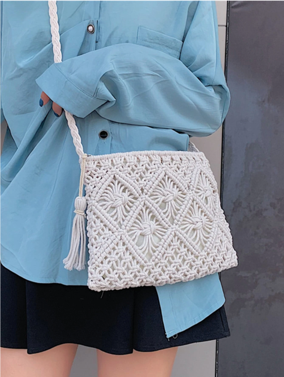 Women Crochet Bags Hallow Out Square Purse