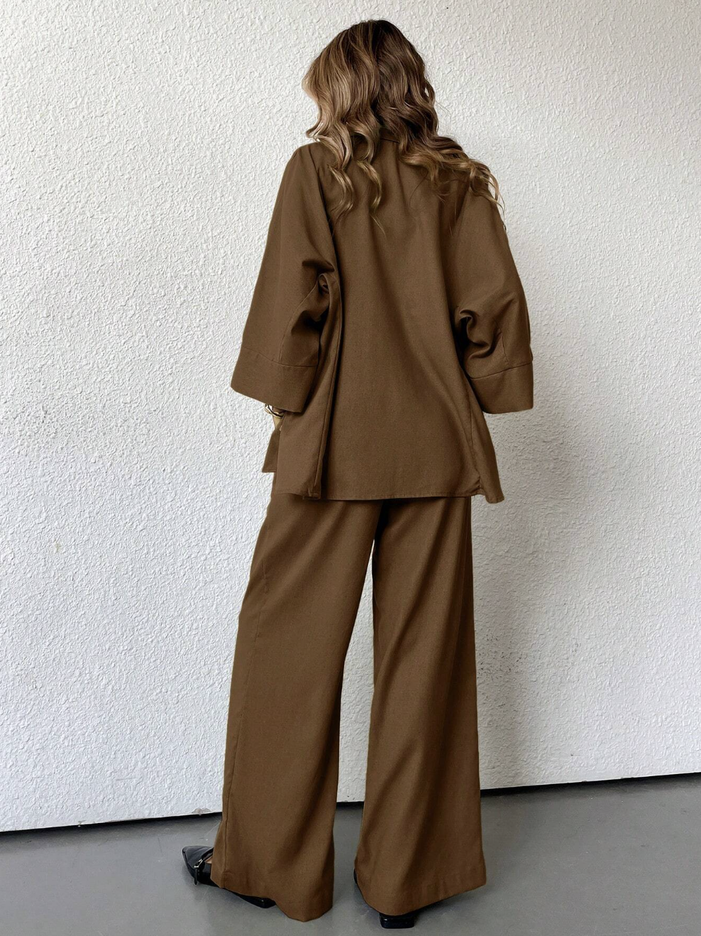 high waist pants and loose shirt two piece outfit women