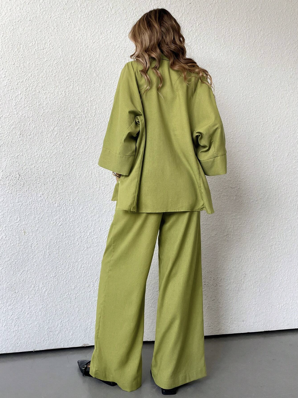 high waist pants and loose shirt two piece outfit women