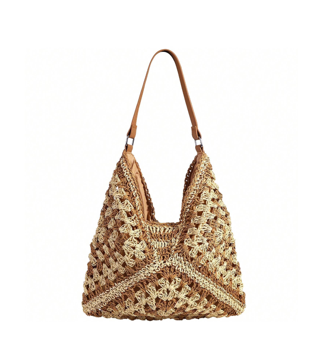 boho woven straw beach tote bag