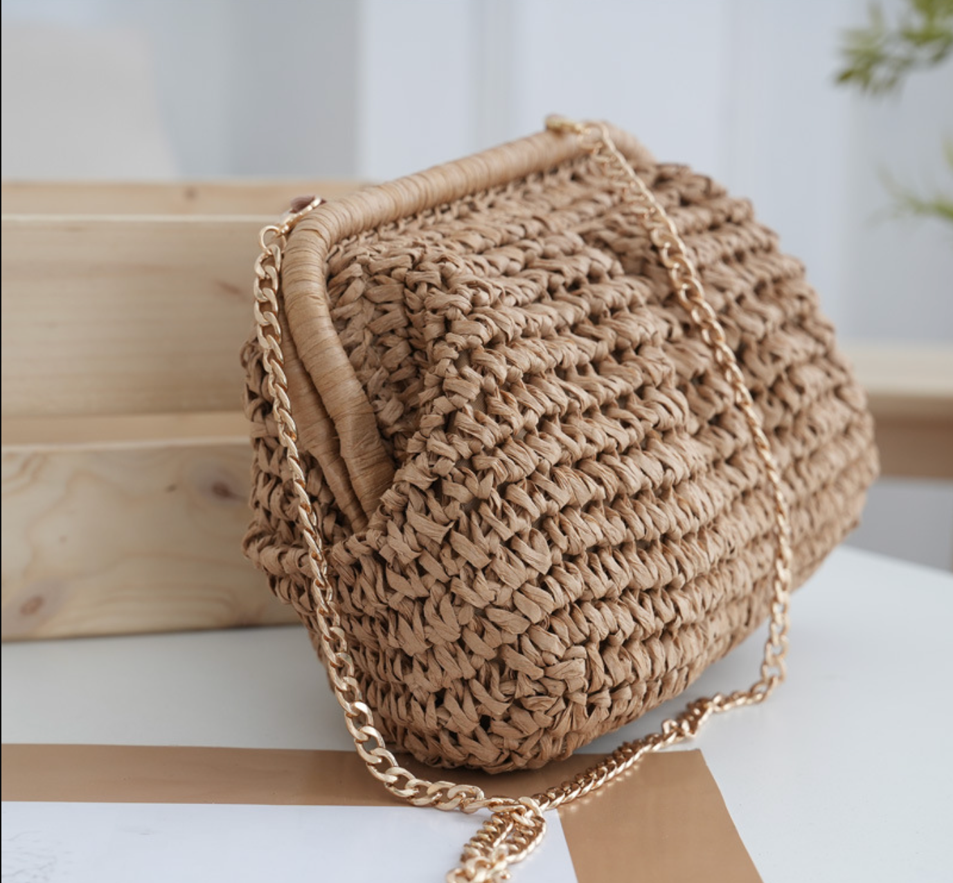 Woven Straw Chain Shoulder Bag