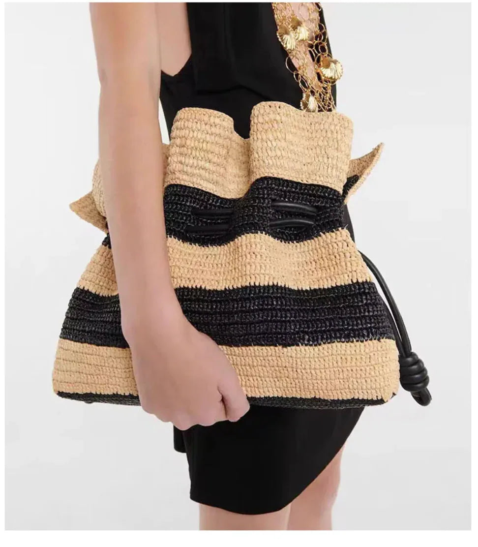 striped straw crochet bags for summer beaches