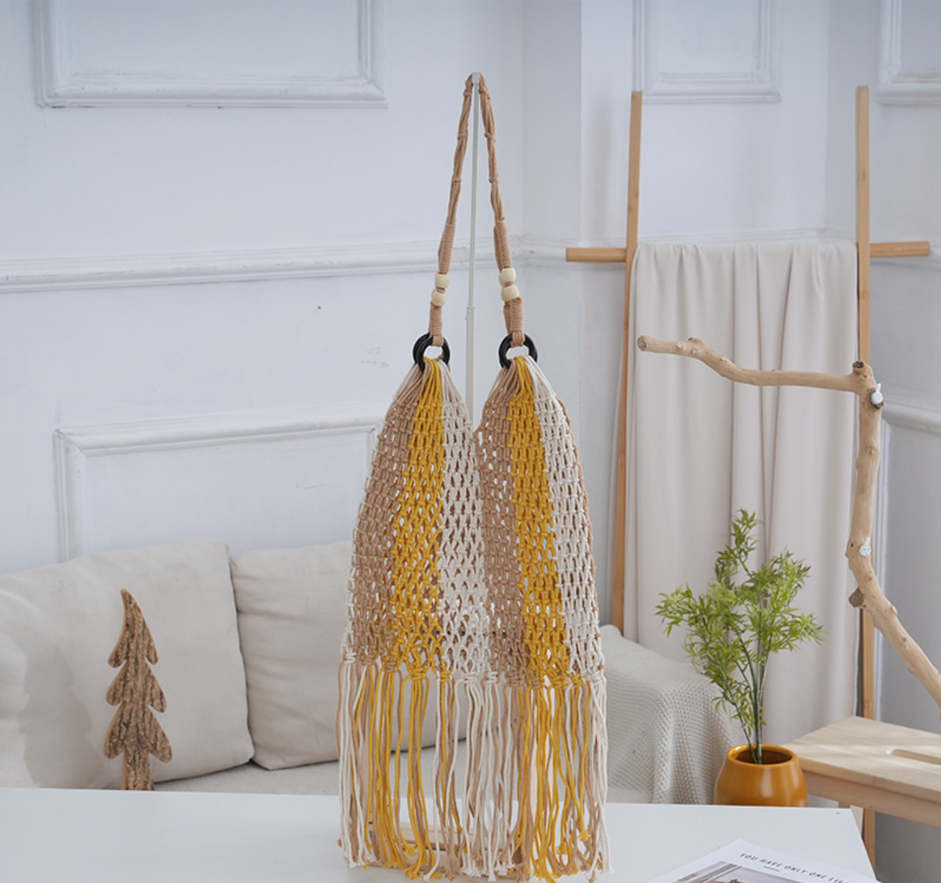 crochet Rope Tassel Beach Bag