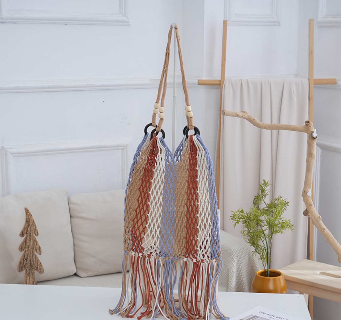 crochet Rope Tassel Beach Bag