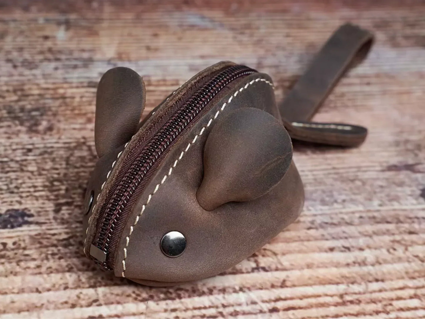 Vintage Mini Coin Purse Genuine Leather dark brown