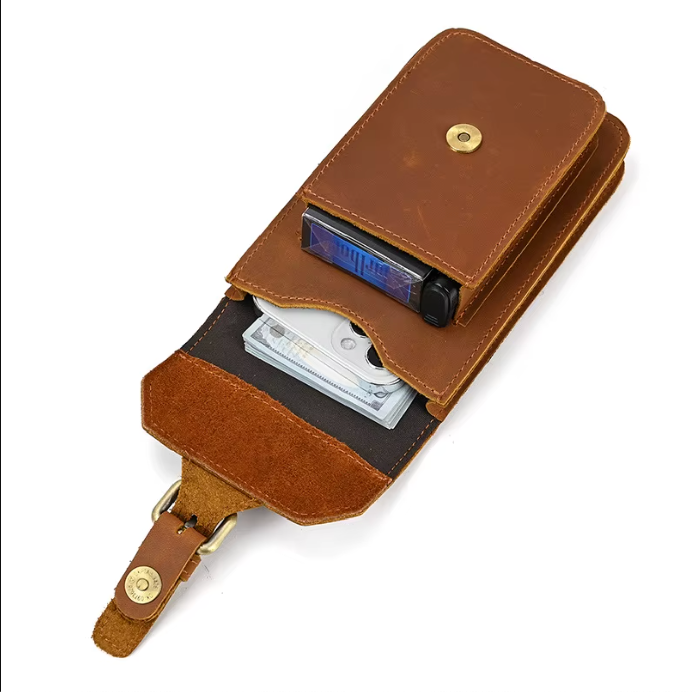 mens real leather hip waist bag