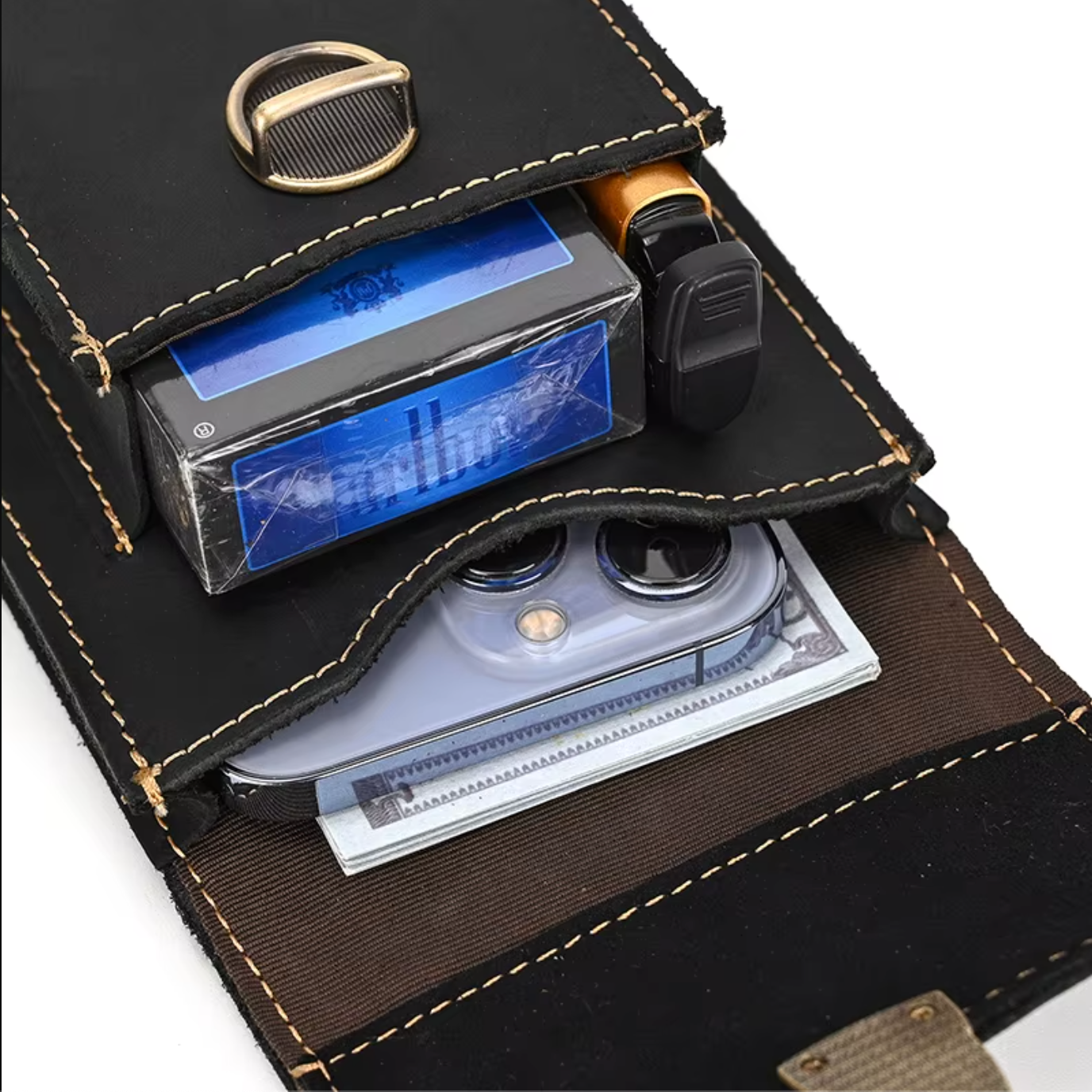 mens real leather hip waist bag