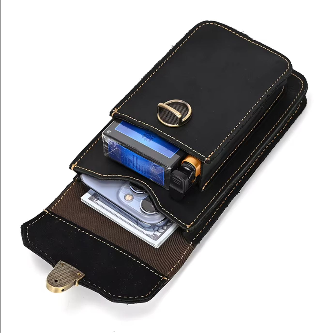 mens real leather hip waist bag