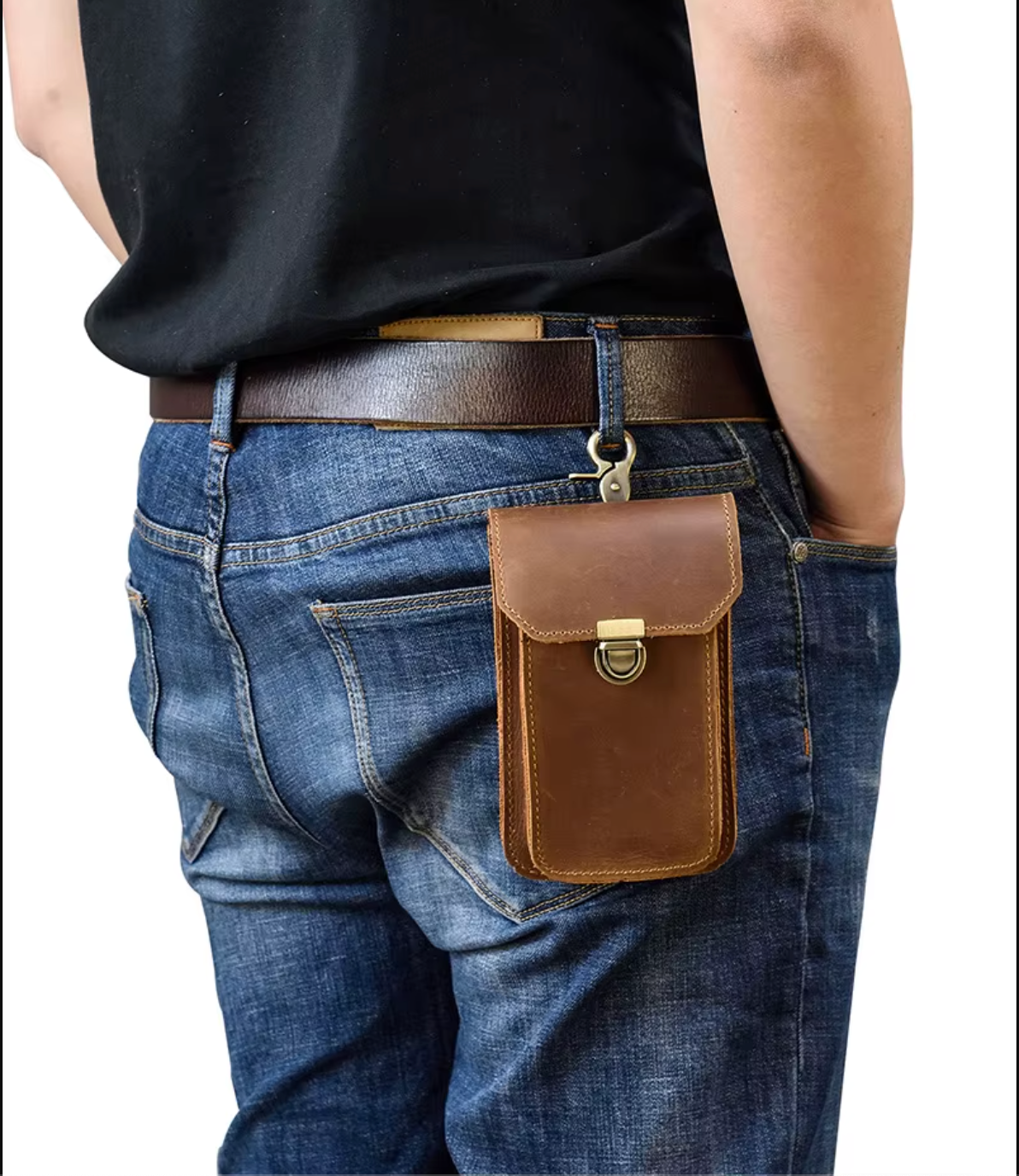 Genuine Leather Belt Clip Phone Pouch Waist Bag