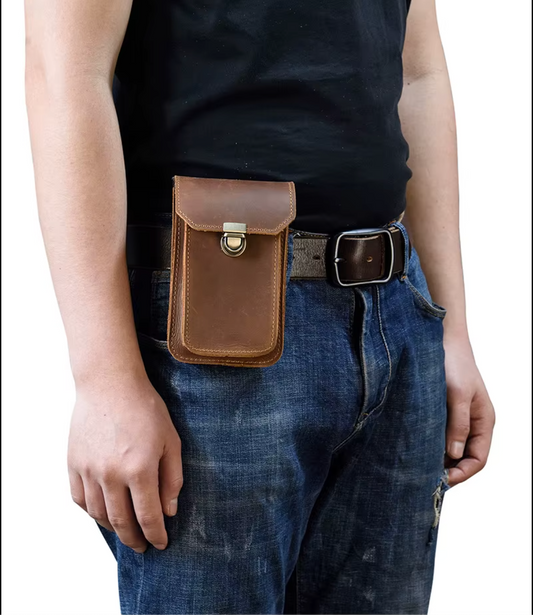 Genuine Leather Belt Clip Phone Pouch Waist Bag