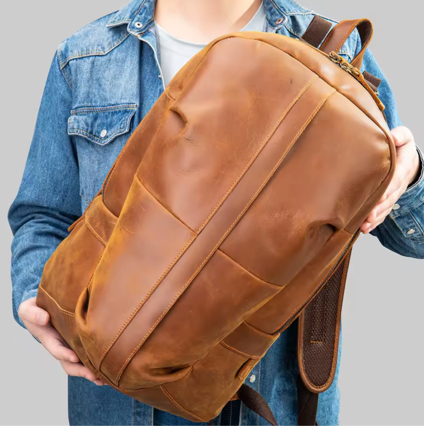 Genuine Leather Men Backpack Daypacks