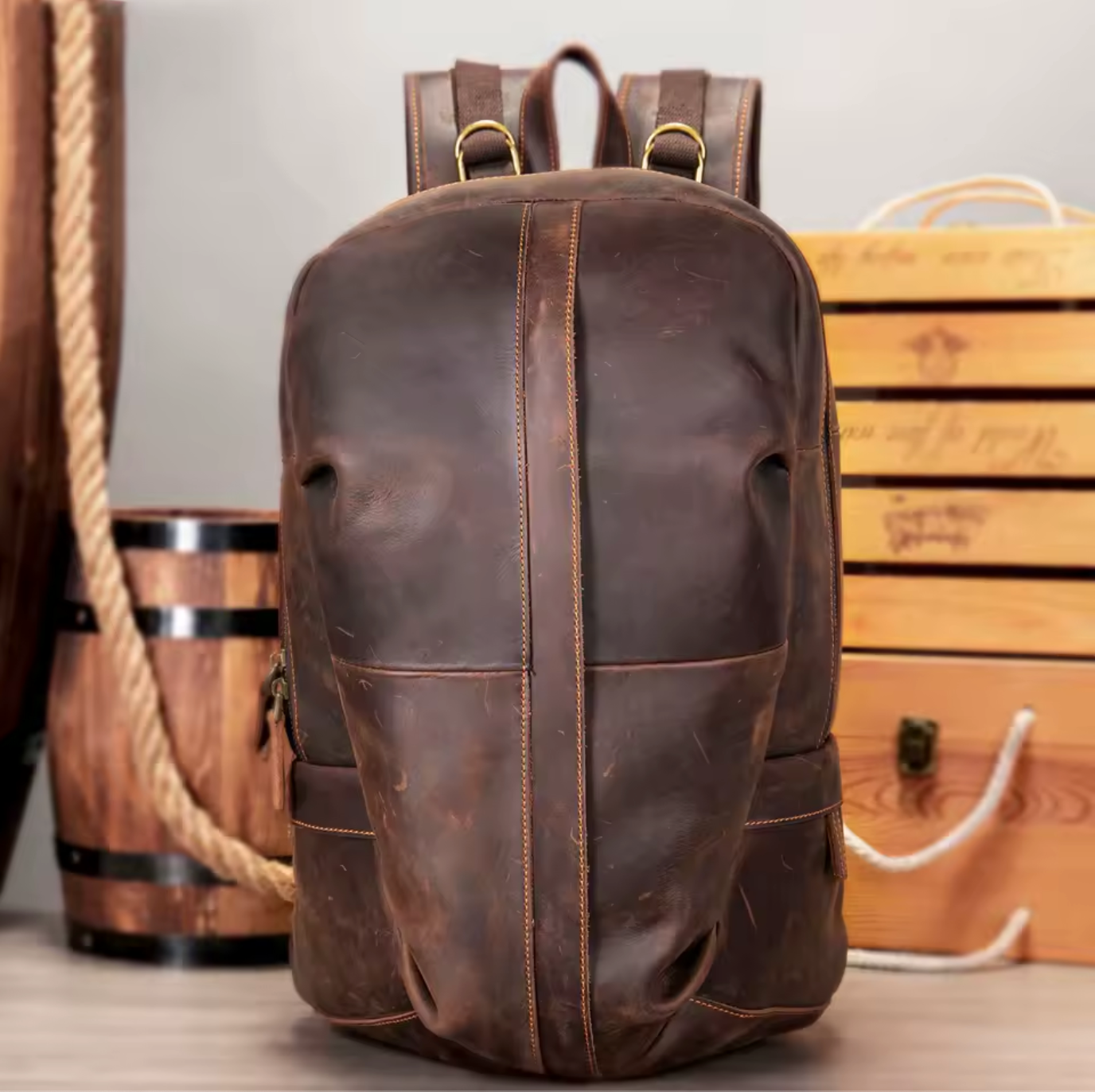 Genuine Leather Men Backpack Daypacks
