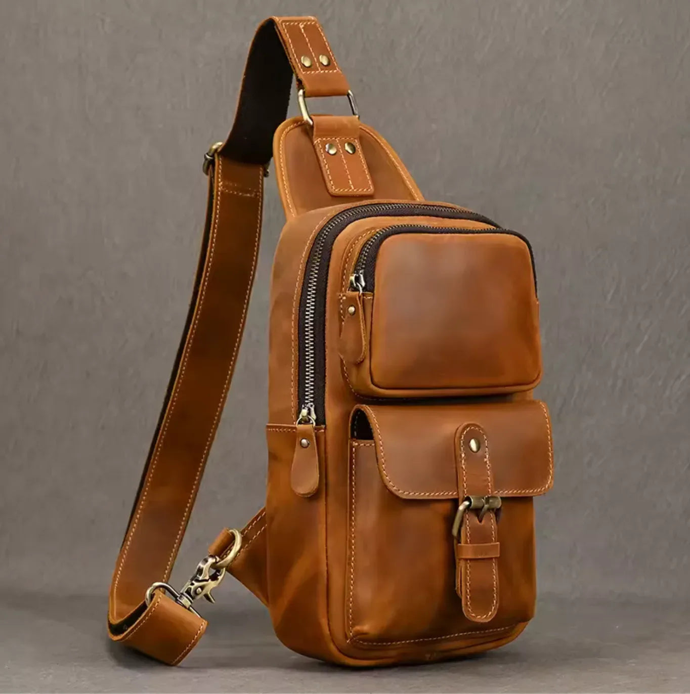 chest bag for men leather Light