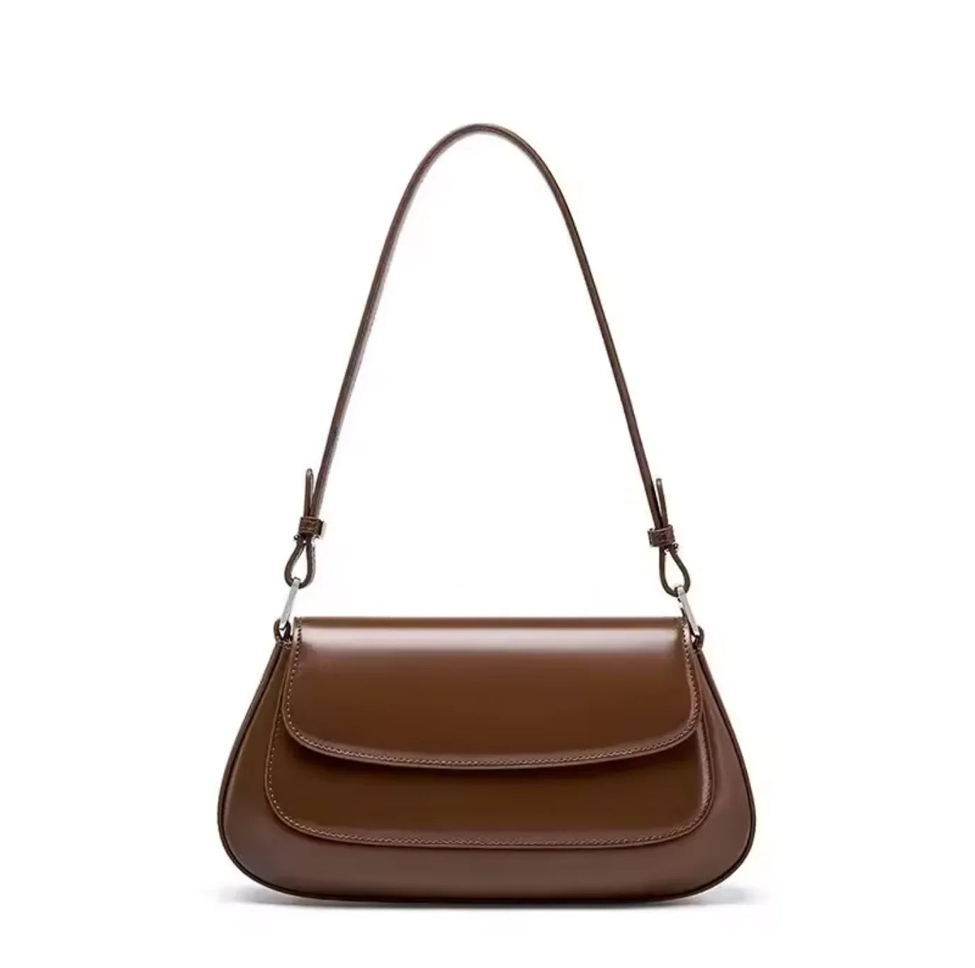 women leather handbag baguette Brown