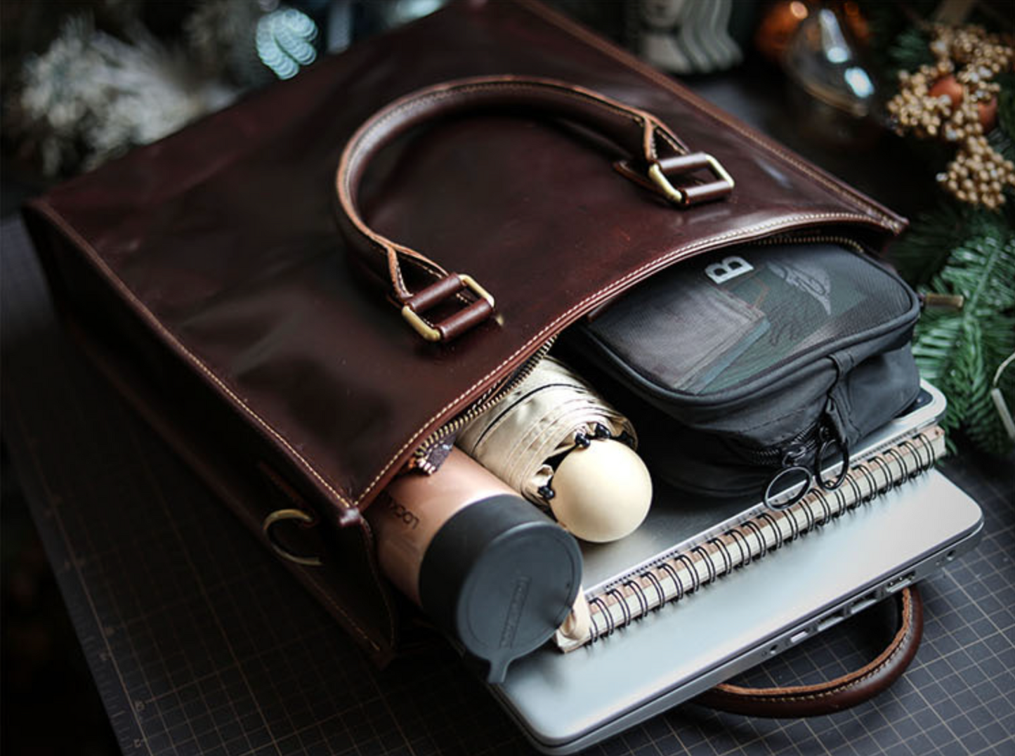 Men Leather Tote Bag with Crossbody