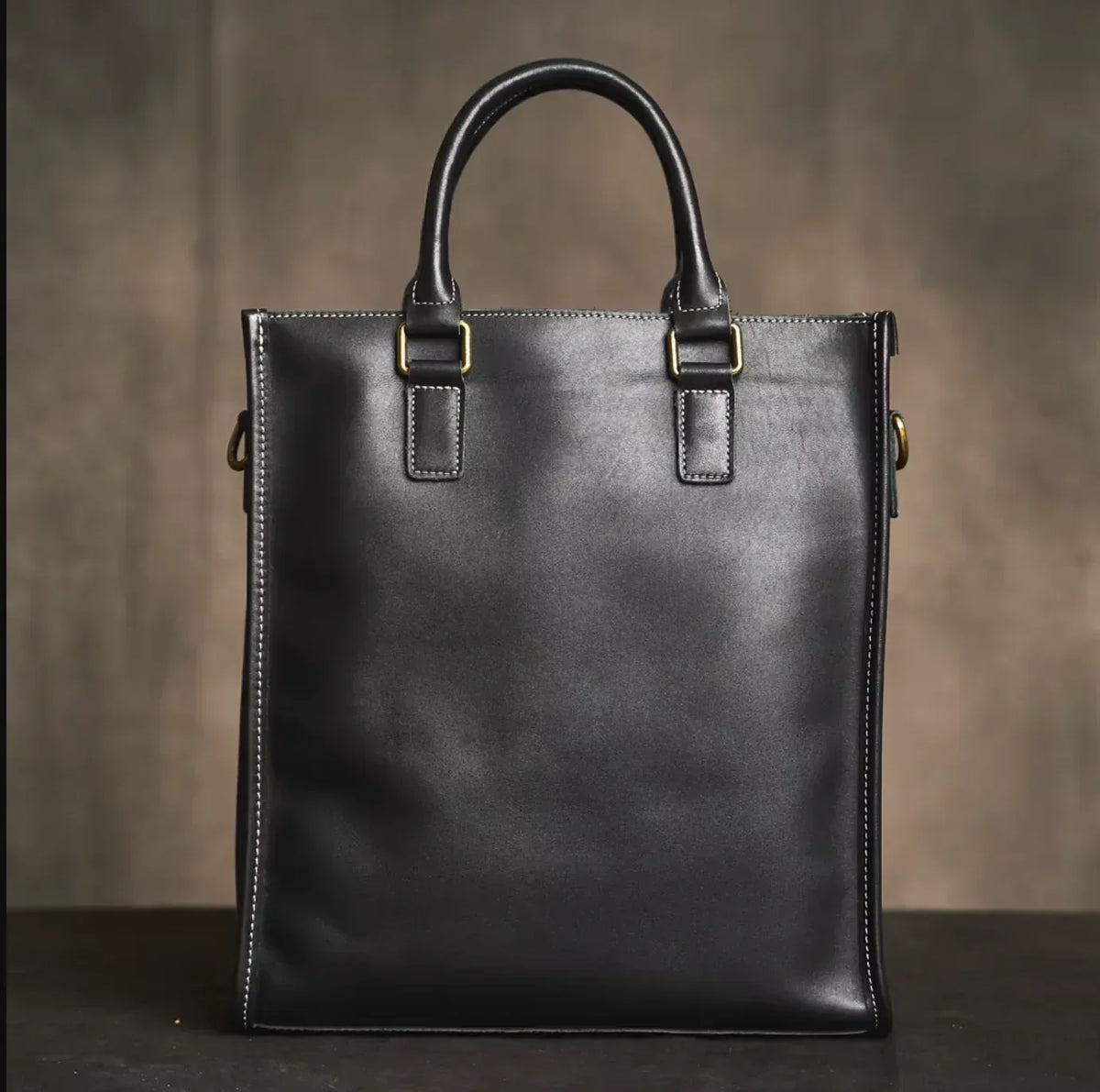 Full-Grain Leather Vertical Tote with Carry On