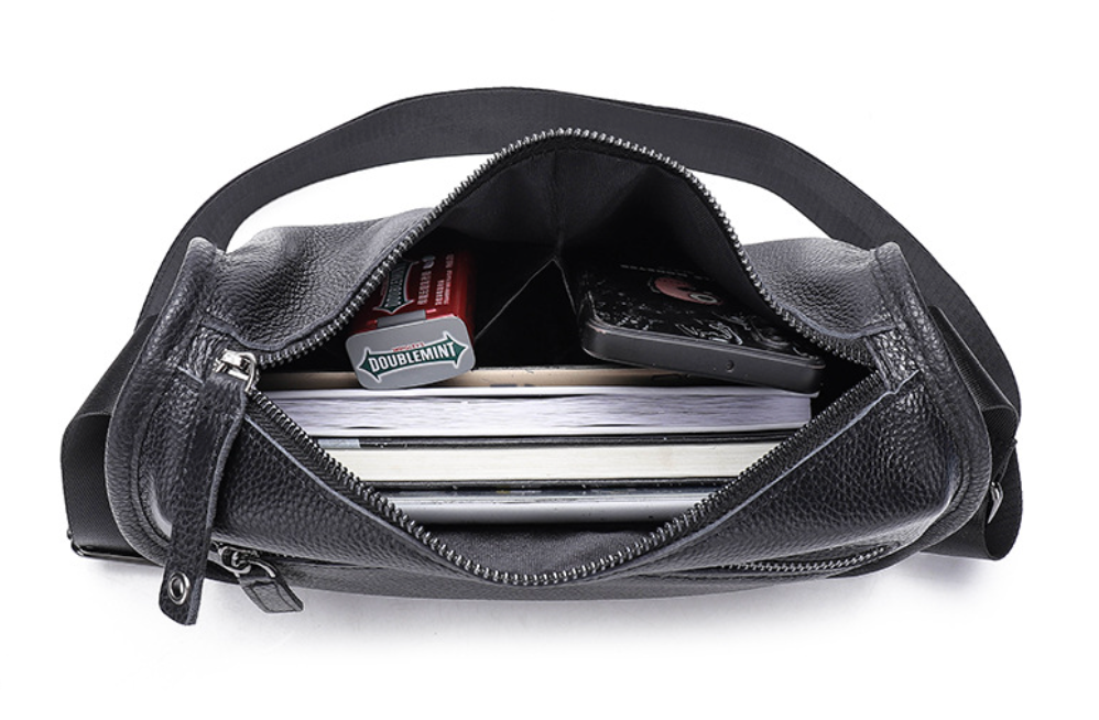 men's black leather messenger bag