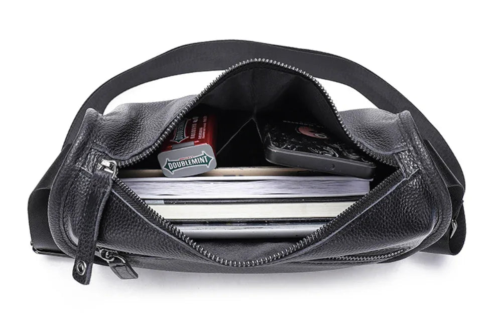 men's black leather messenger bag