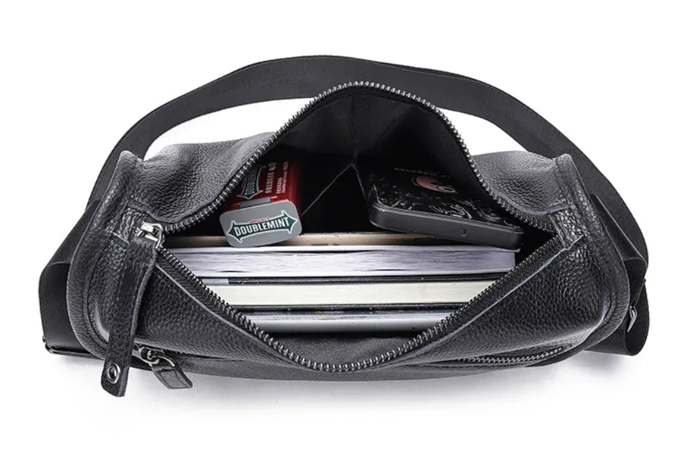 men's black leather messenger bag