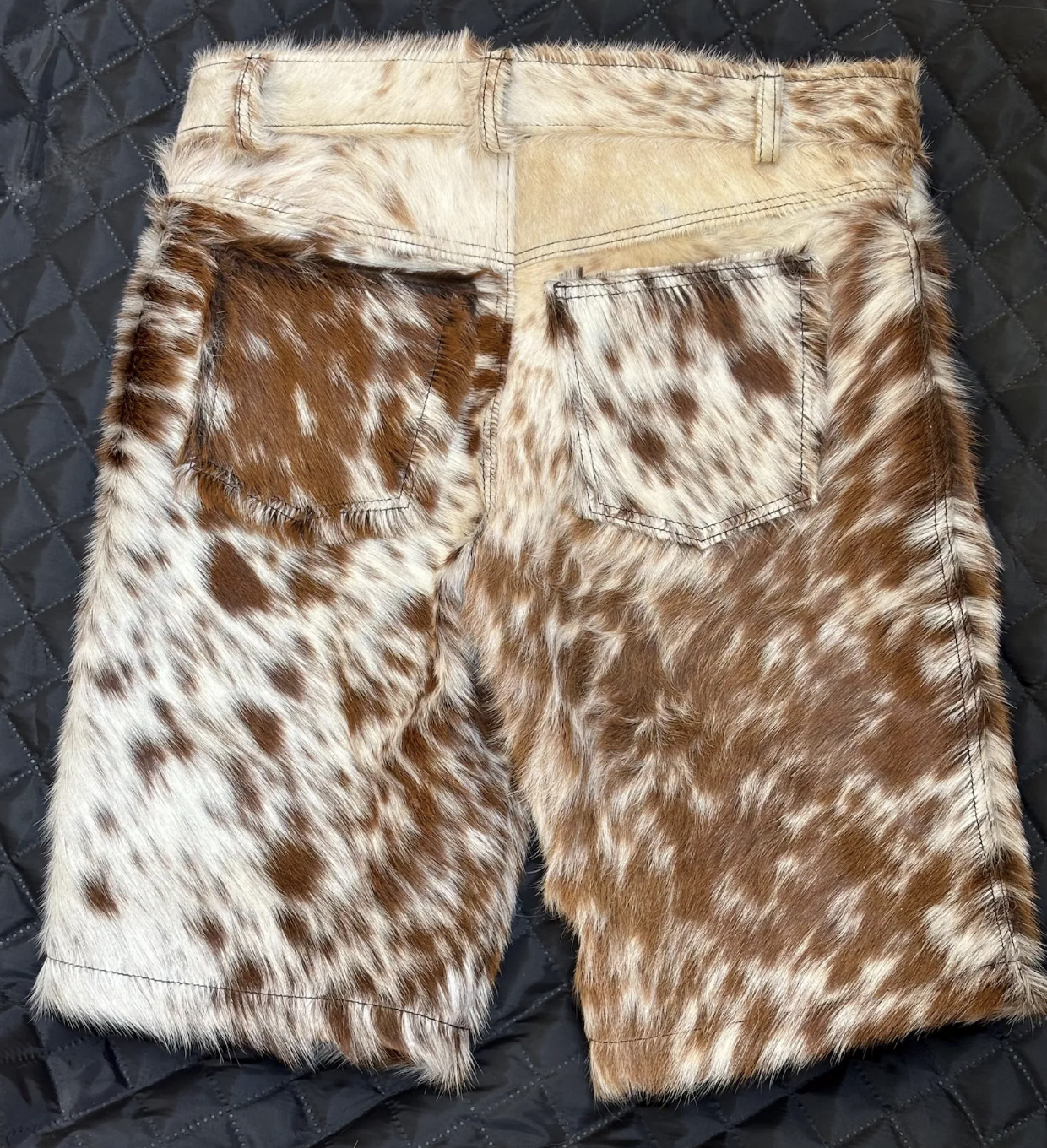 cowhide leather shorts brown white