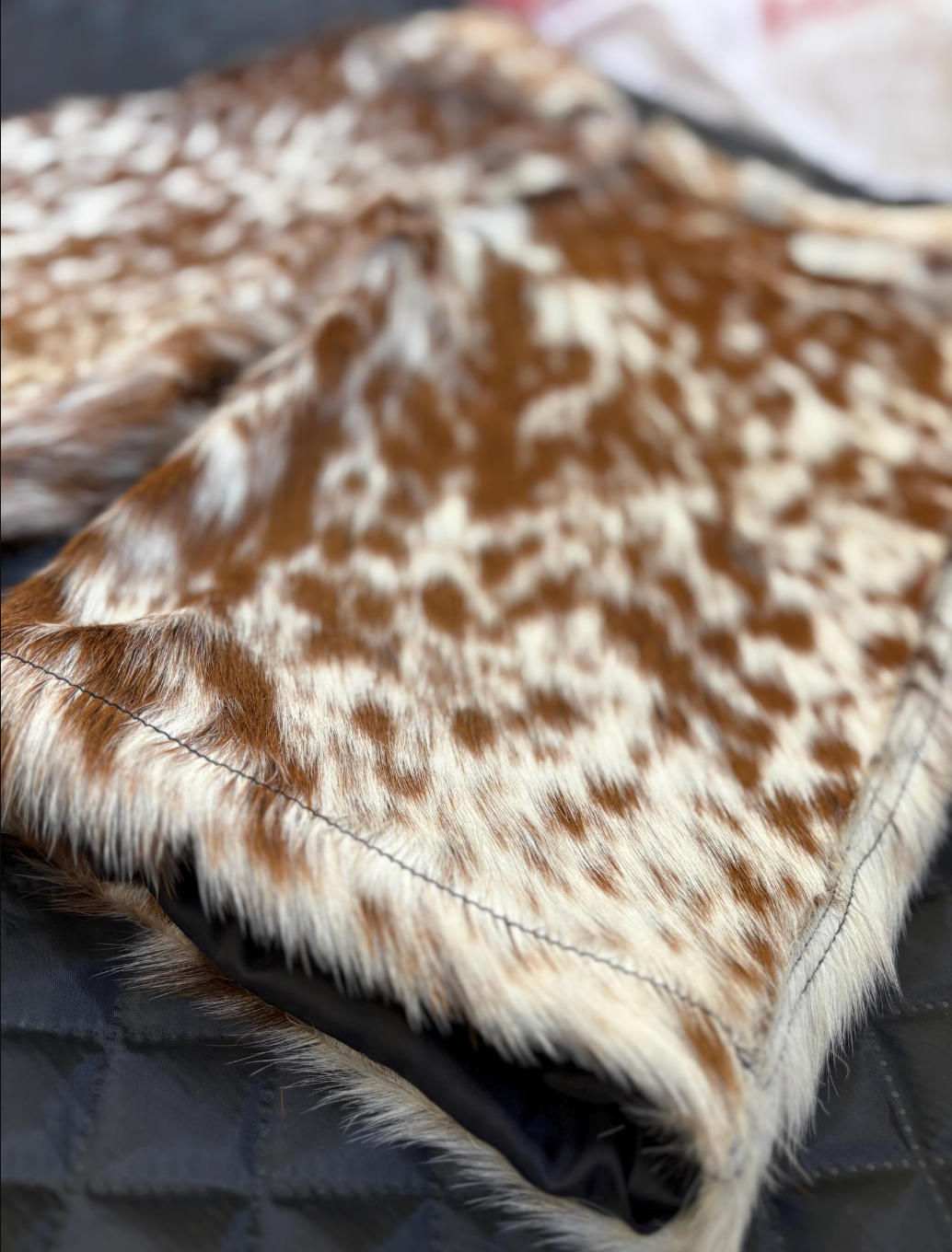 cowhide leather shorts brown white