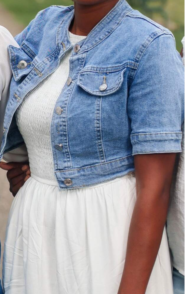 Stand Collar Cropped Denim Jacket