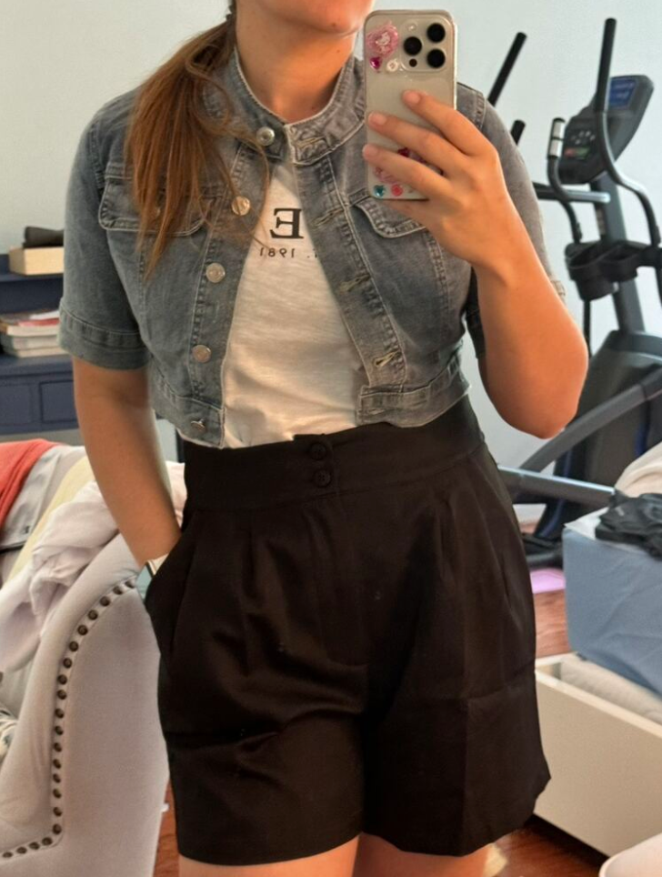Stand Collar Cropped Denim Jacket