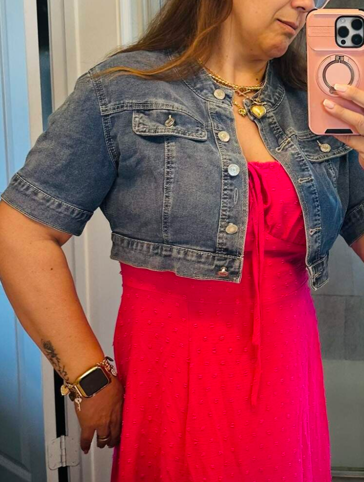 Stand Collar Cropped Denim Jacket