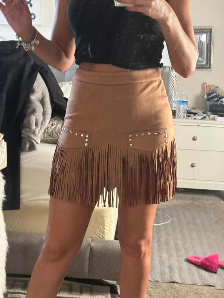 Fringe Hem Western A-Line Skirt for Women