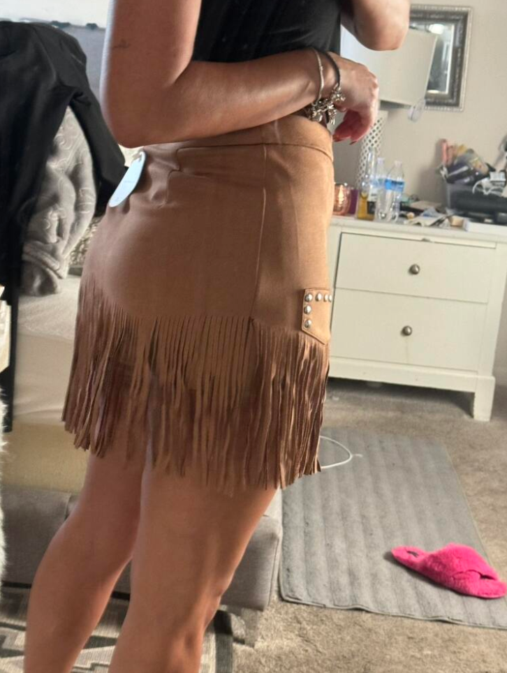 Fringe Hem Western A-Line Skirt for Women