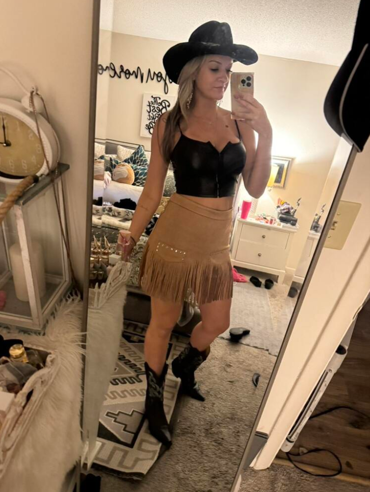 Fringe Hem Western A-Line Skirt for Women