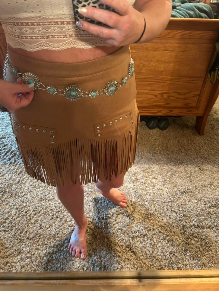 Fringe Hem Western A-Line Skirt for Women
