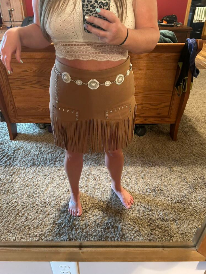Fringe Hem Western A-Line Skirt for Women