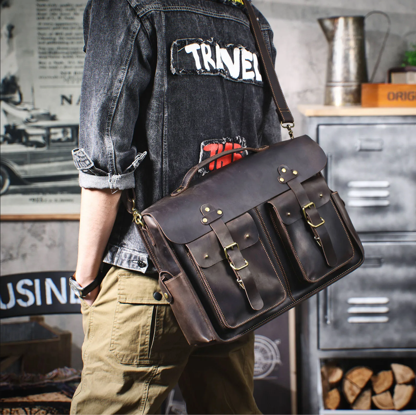 Genuine Leather Men's Briefcase 16" Laptop Bags
