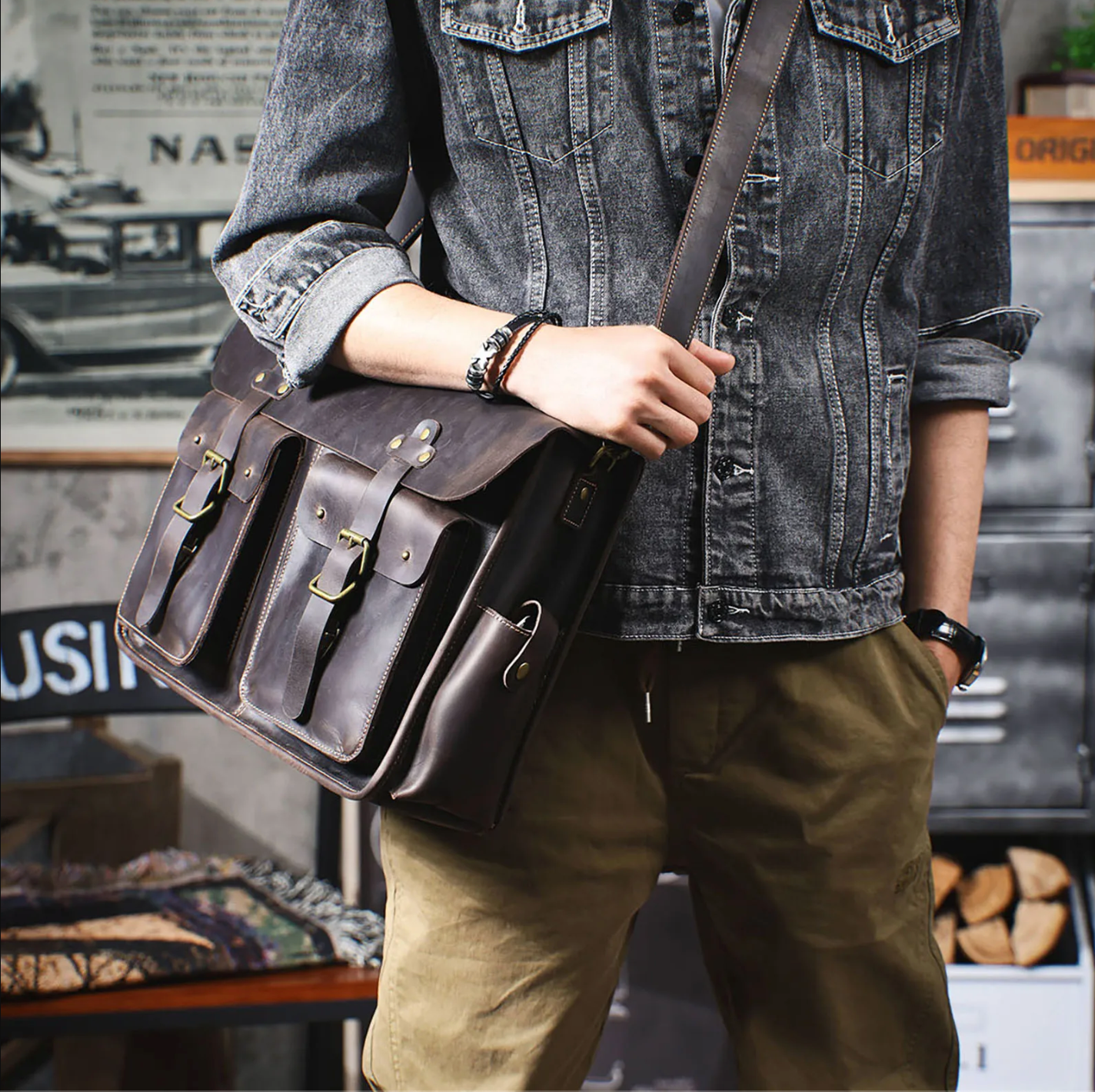 Genuine Leather Men's Briefcase 16" Laptop Bags