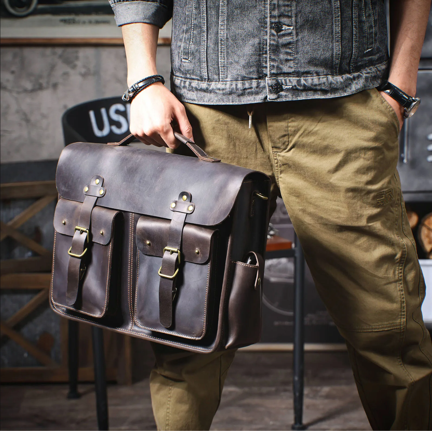 Genuine Leather Men's Briefcase 16" Laptop Bags