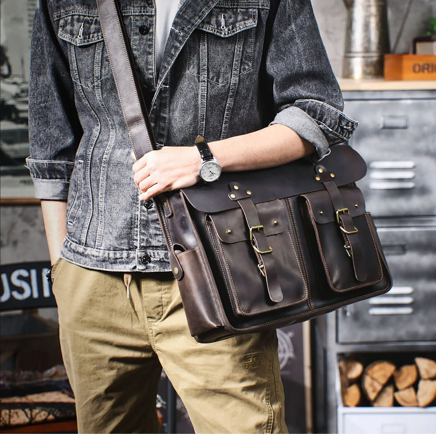 Genuine Leather Men's Briefcase 16" Laptop Bags