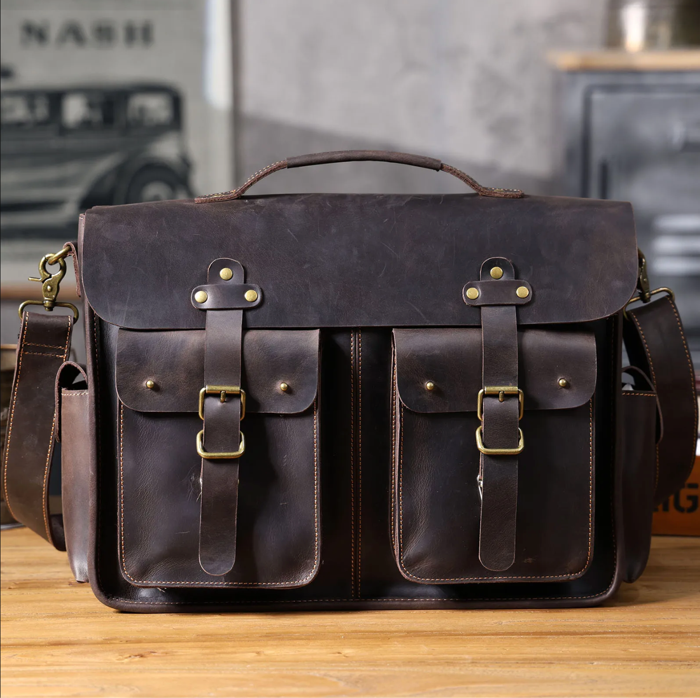 Genuine Leather Men's Briefcase 16" Laptop Bags
