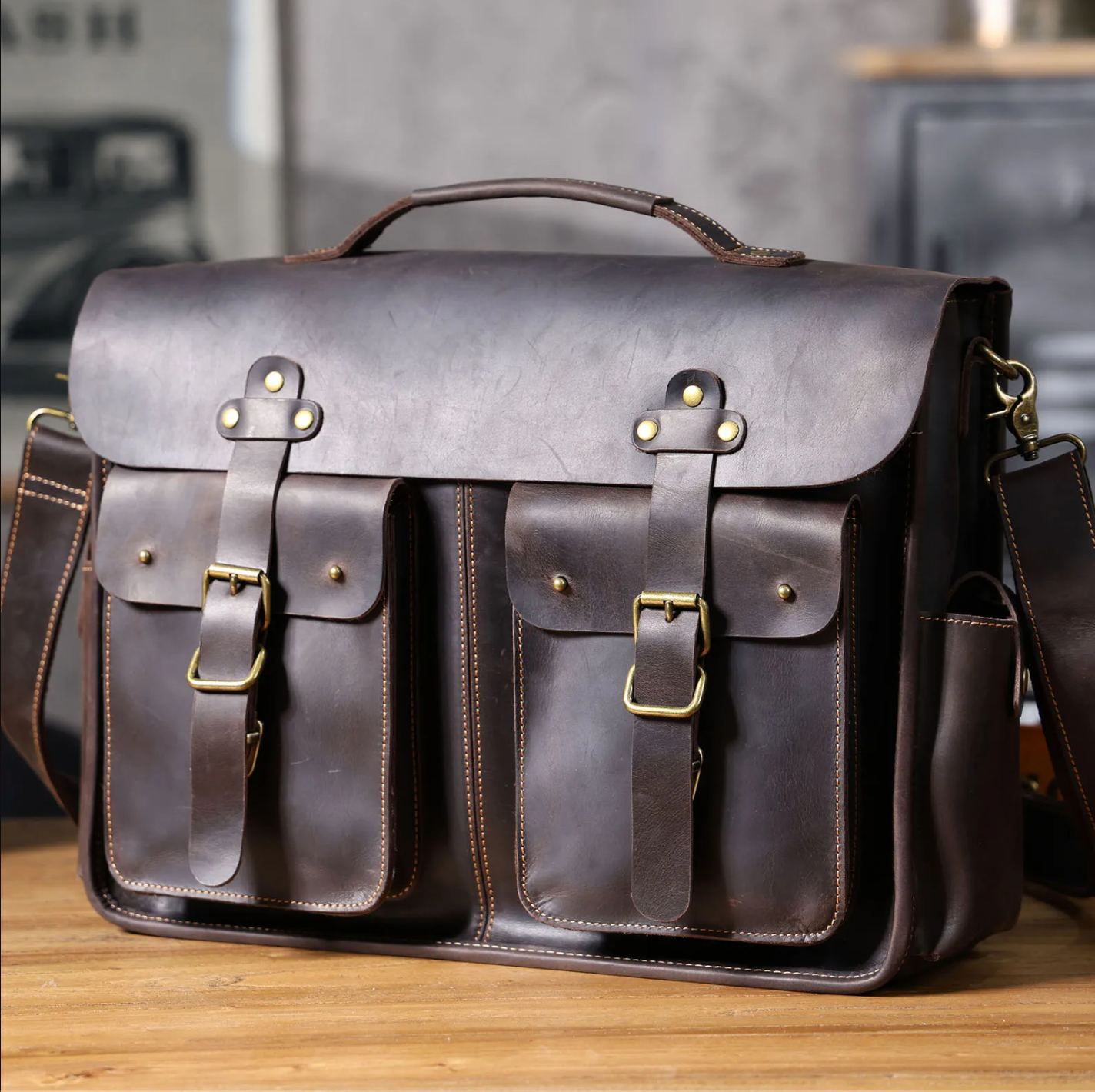 Genuine Leather Men's Briefcase 16" Laptop Bags