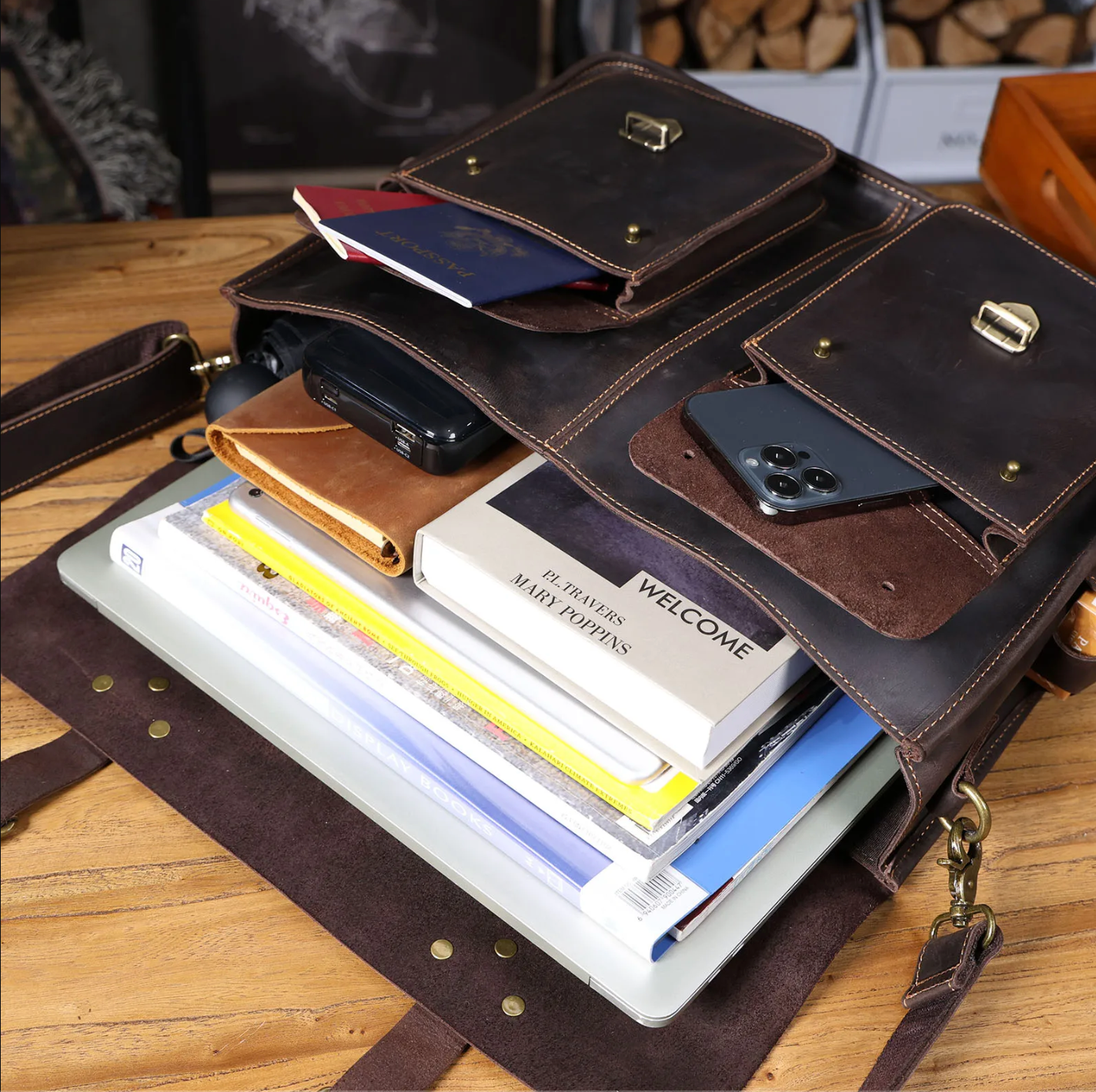 Genuine Leather Men's Briefcase 16" Laptop Bags