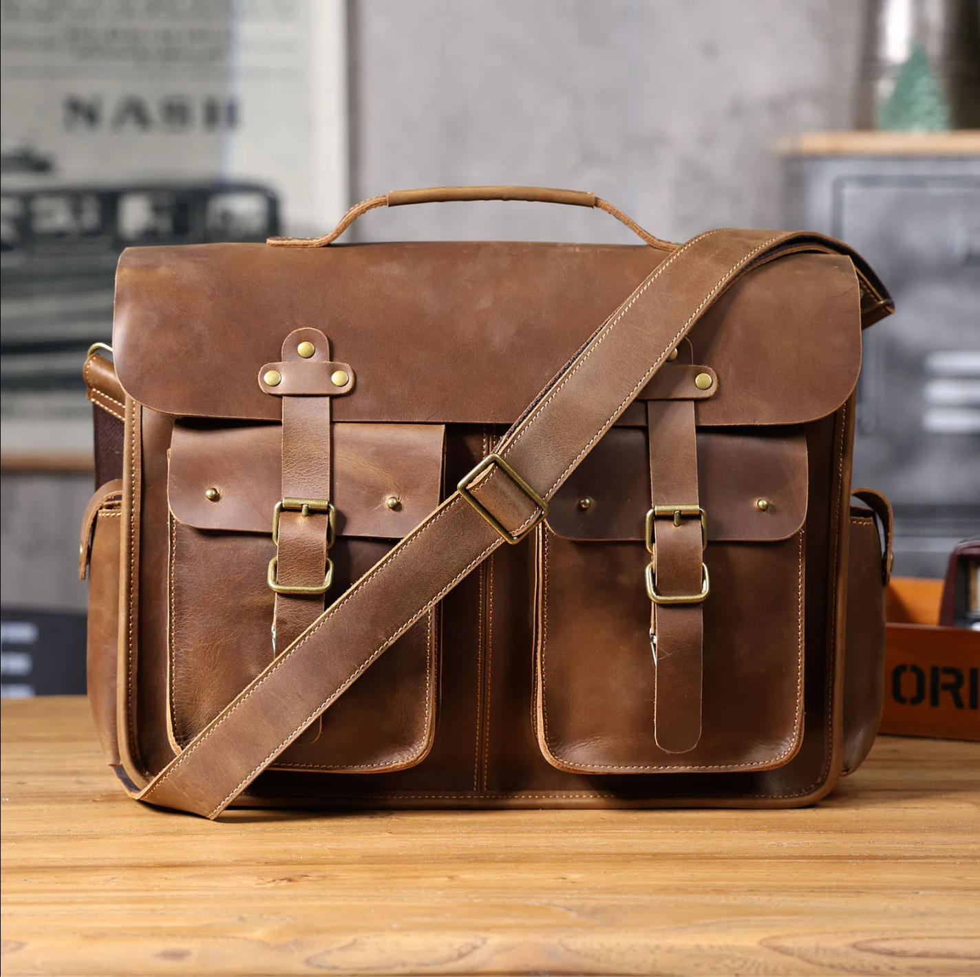 Genuine Leather Men's Briefcase 16" Laptop Bags